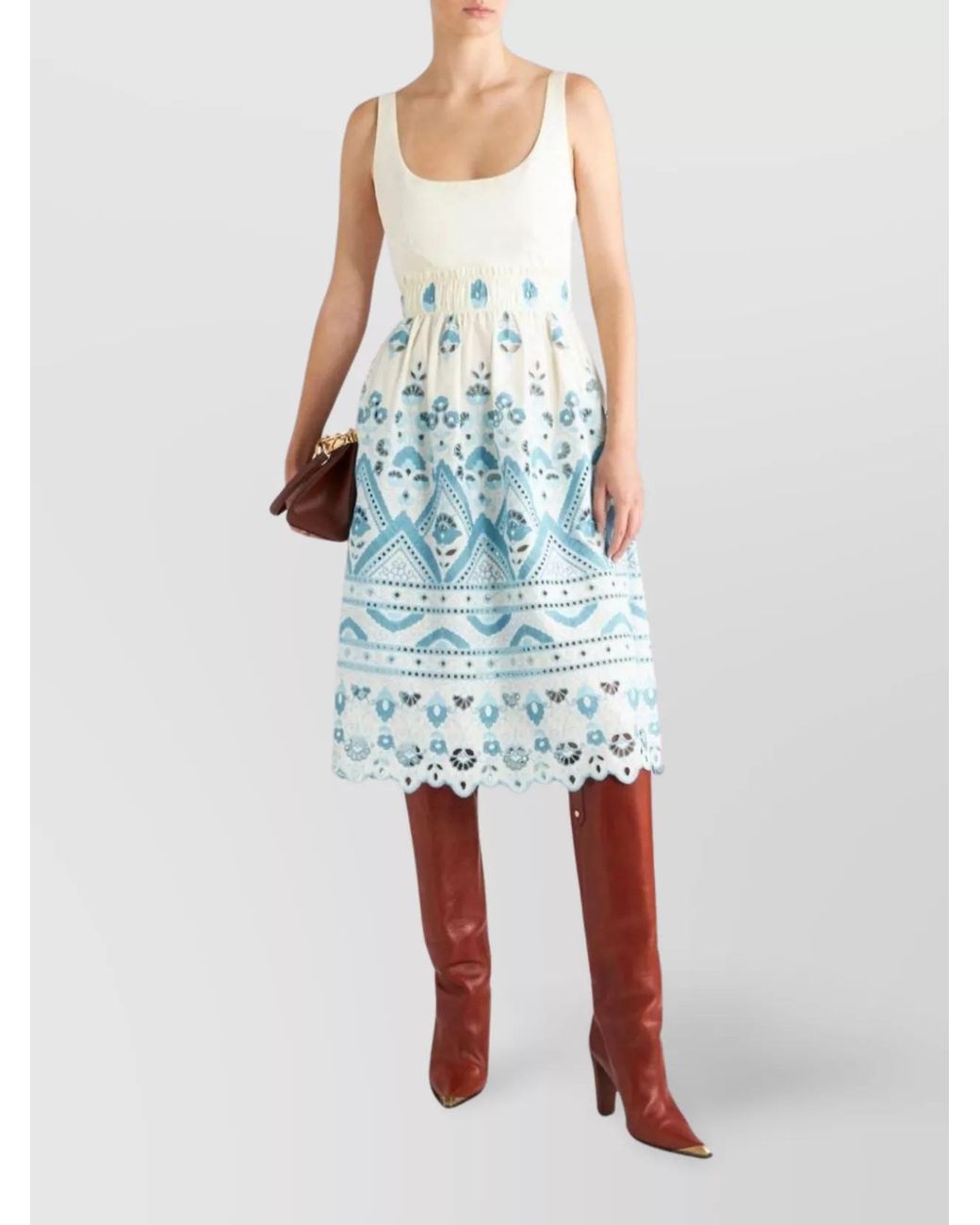 Etro Blue Cotton Sleeveless Cutout Flared Midi Dress