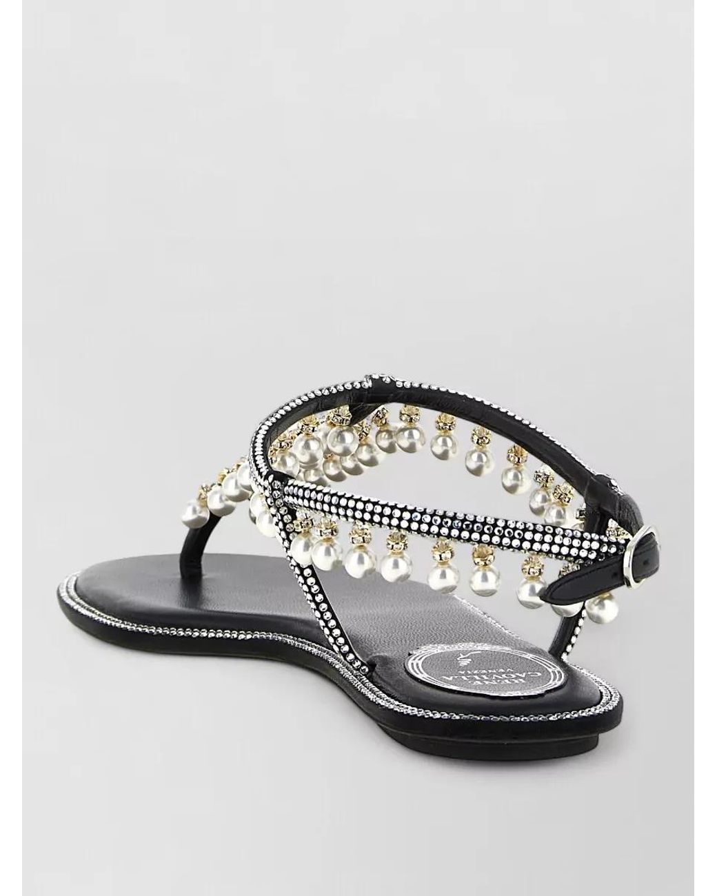 Rene Caovilla Multicolor Silk Satin Crystal Embellished Flat Sandals