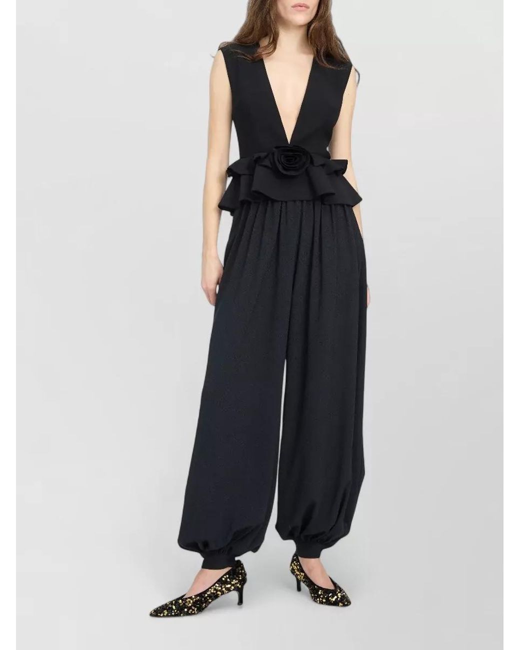 ROTATE BIRGER CHRISTENSEN Black Sleeveless V-Neck Peplum Top