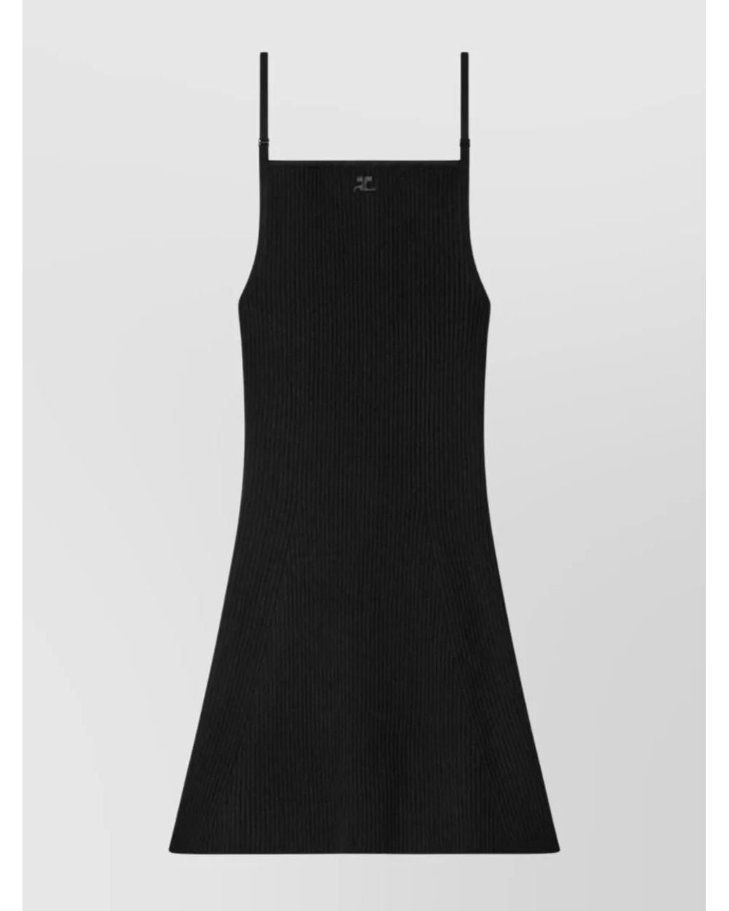 Courreges Black Ribbed Knit Square Neck Open Back Mini Dress