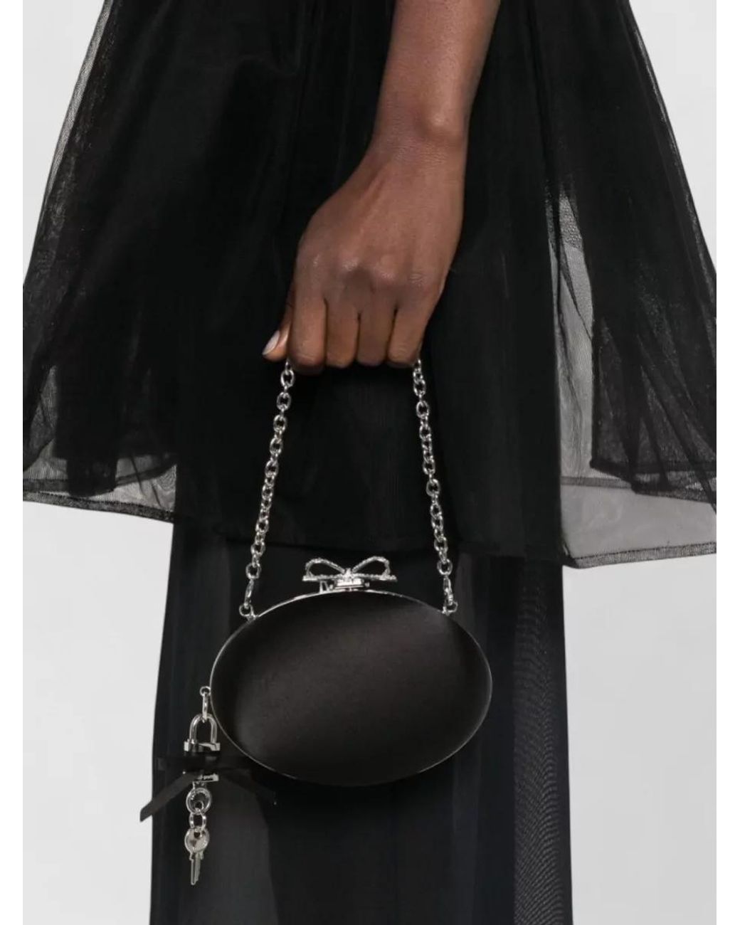 Self-Portrait White The Bow Satin Clutch Bag
