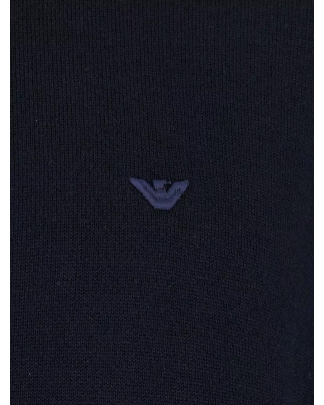 Emporio Armani Blue Hooded Wool Zip-Up Cardigan for men