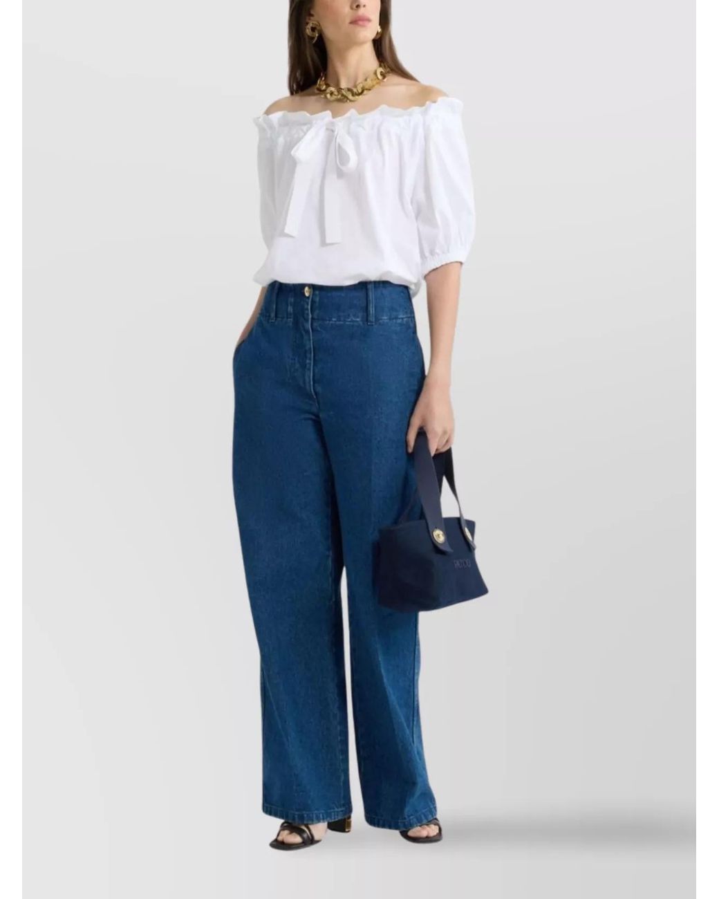 Drawstring Neck Patou Cotton Drawstring-Neck Puff-Sleeve Blouse in White | Lyst UK