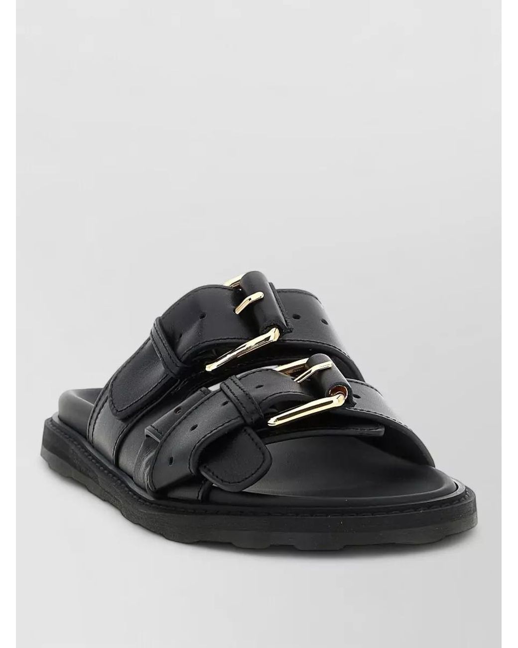 Moschino Black Leather Double Strap Sandals