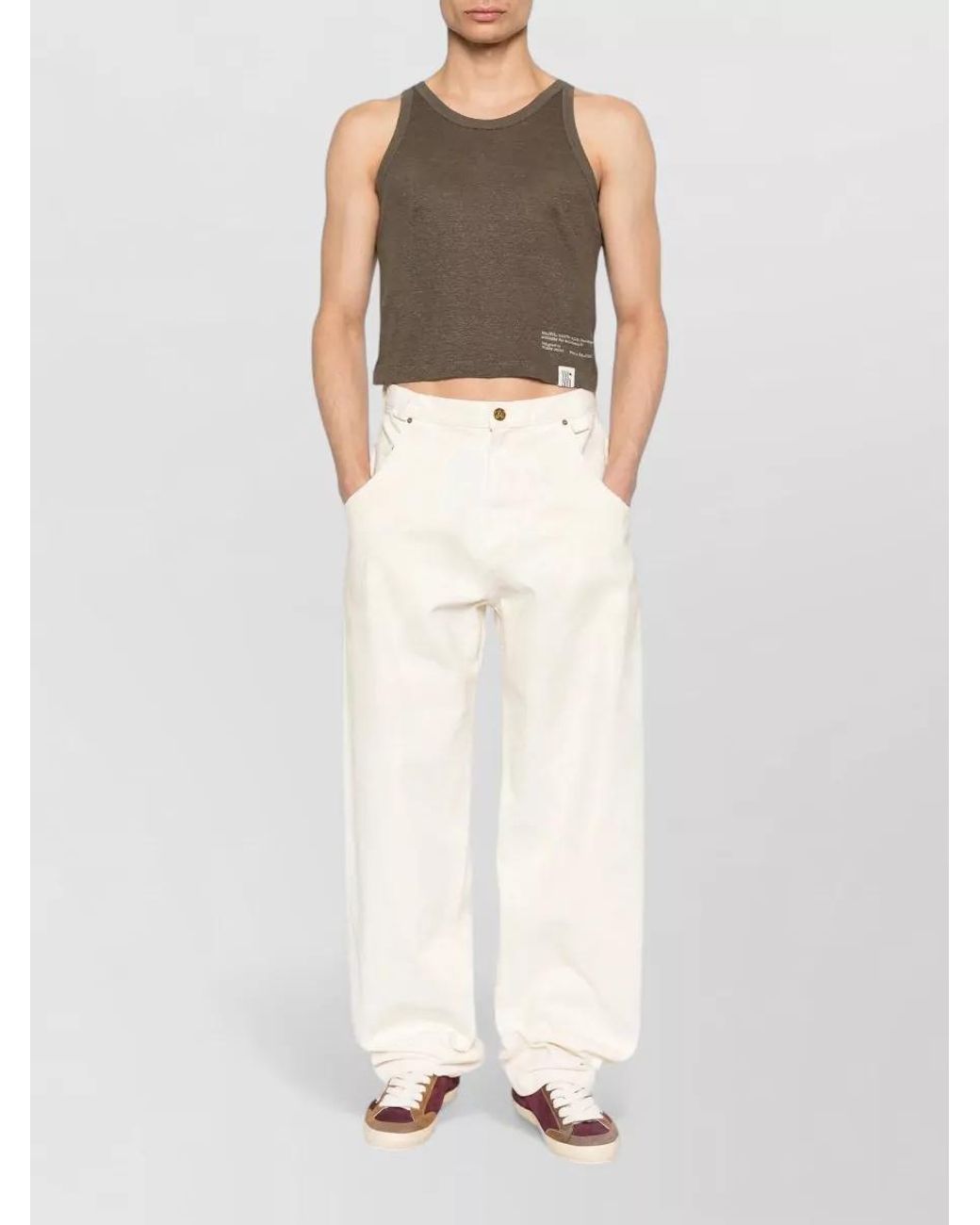 Golden Goose Deluxe Brand Brown Linen Round Neck Tank Top