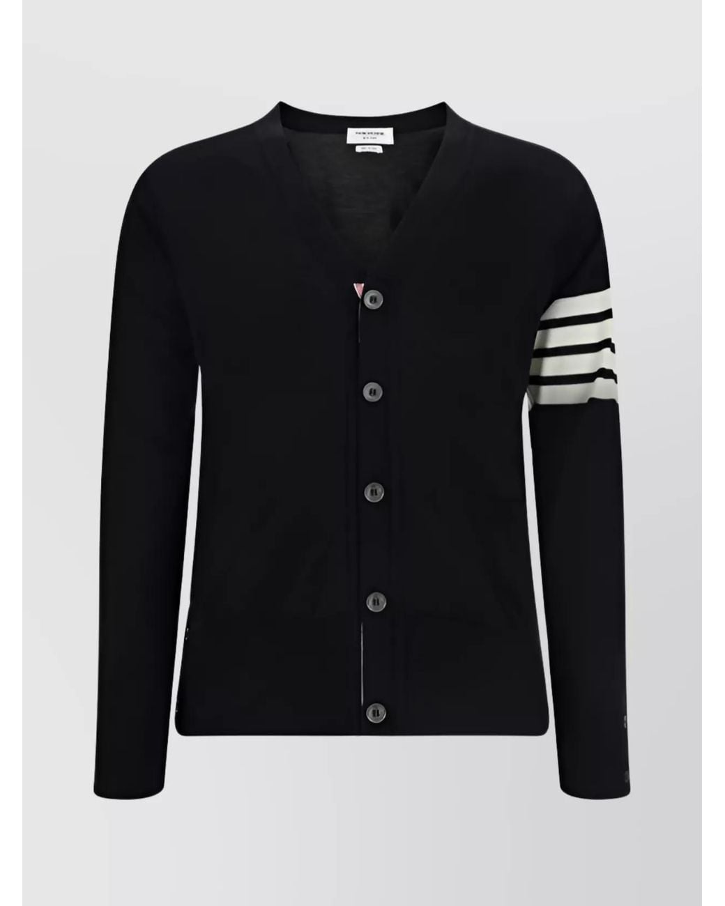 Thom Browne Black Wool Fine-Knit V-Neck Cardigan for men