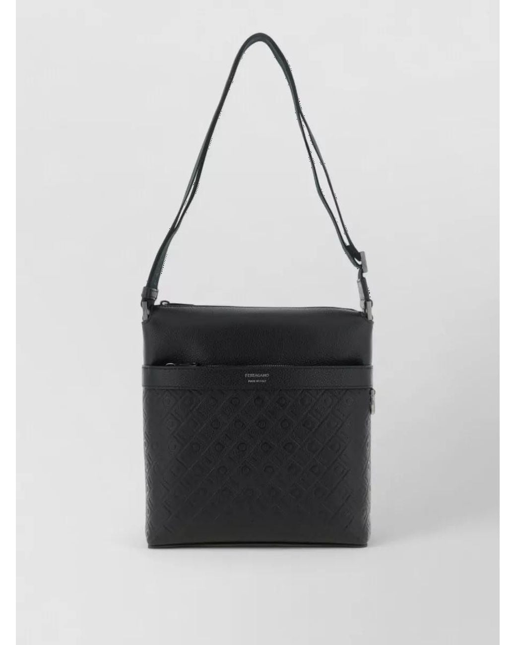 Ferragamo Black Leather Monogram Crossbody Bag for men