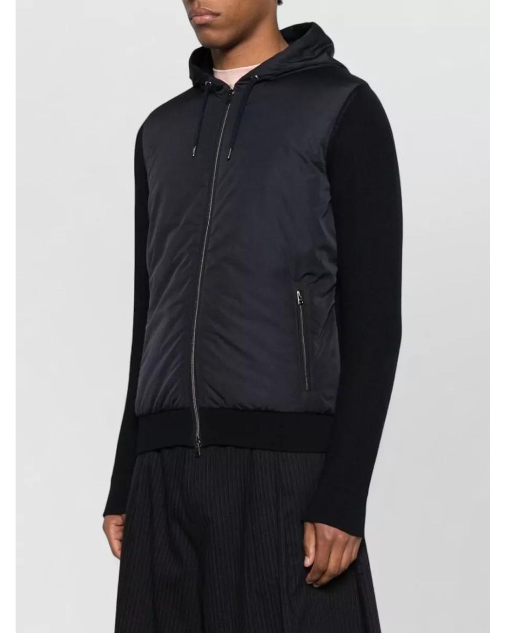 Herno Blue Cotton Piqué Knit Padded Hooded Jacket for men