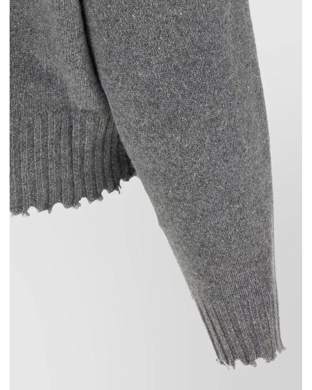 Nude Gray Cashmere V-Neck Frayed-Hem Sweater