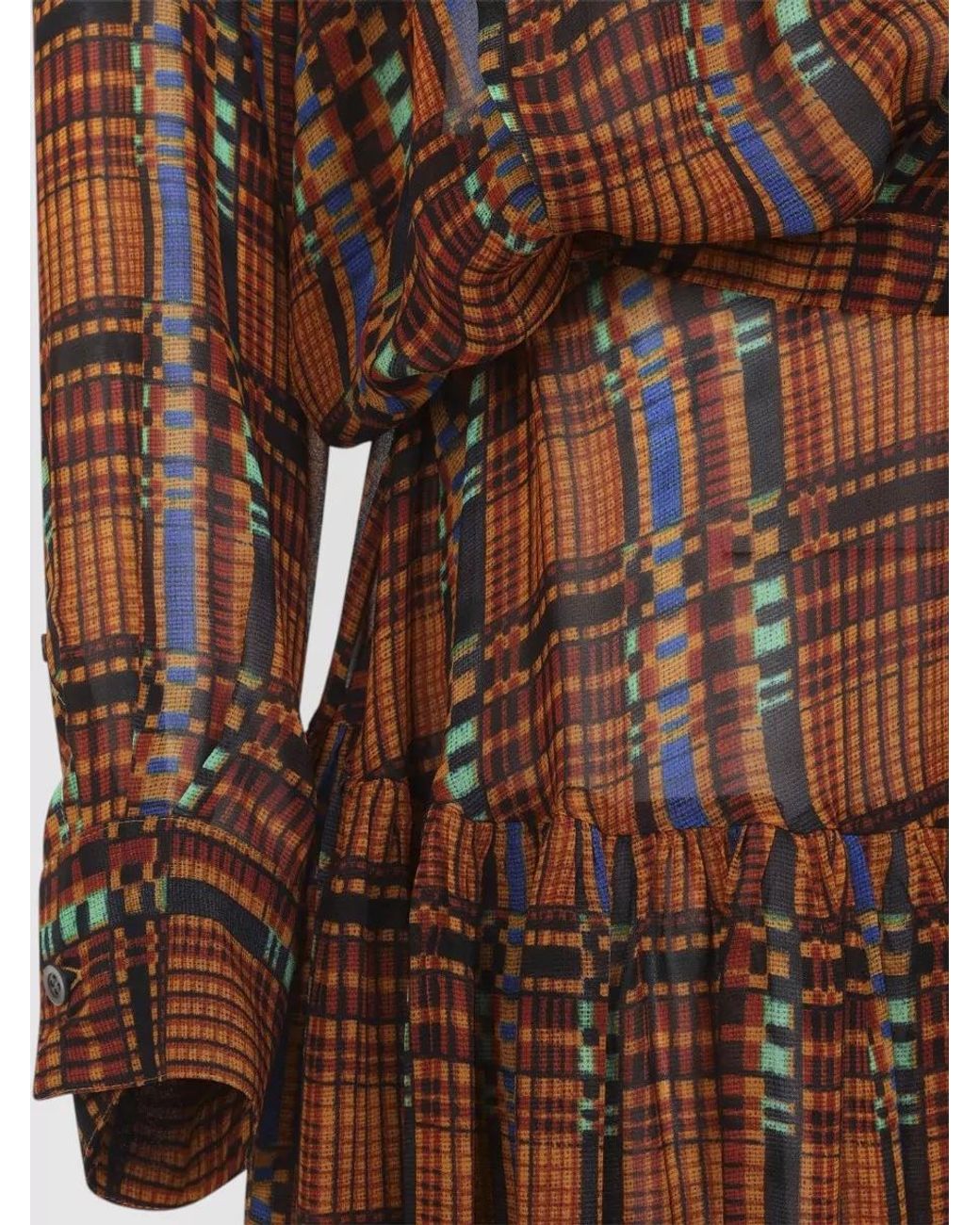 Dries Van Noten Brown Printed Gathered Long-Sleeve Midi Dress