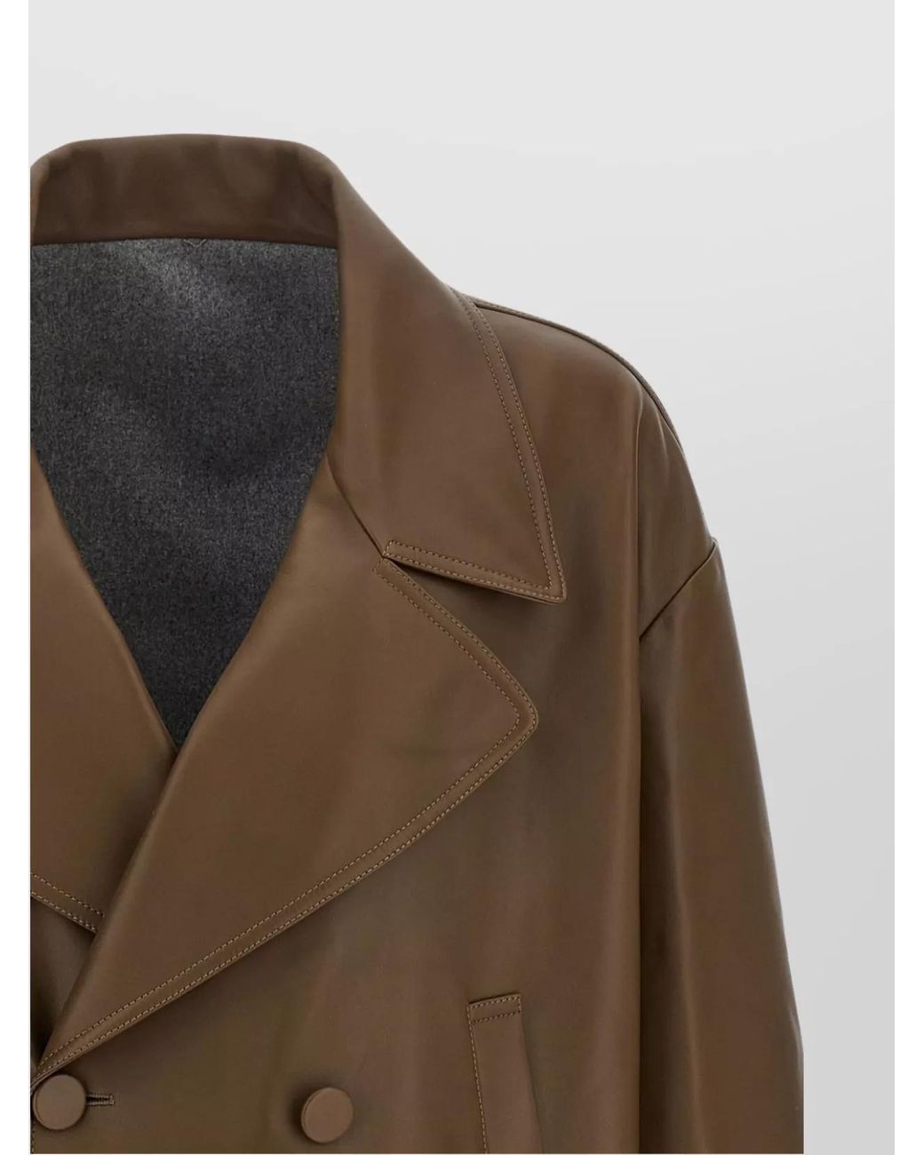 Fendi Brown Lamb Leather Double-Breasted Coat for men