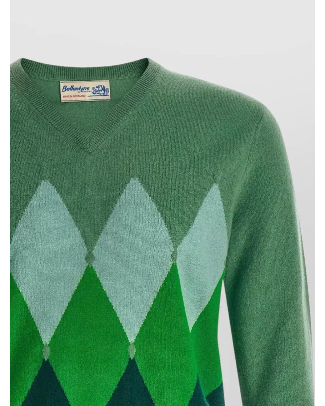 Ballantyne Green Cashmere V-Neck Diamond-Intarsia Jumper for men