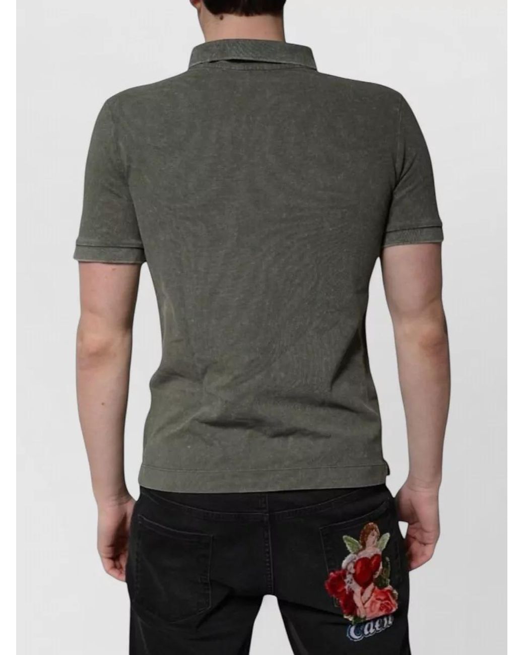 Dolce & Gabbana Gray Cotton Relaxed-Fit Short-Sleeve Polo Shirt for men