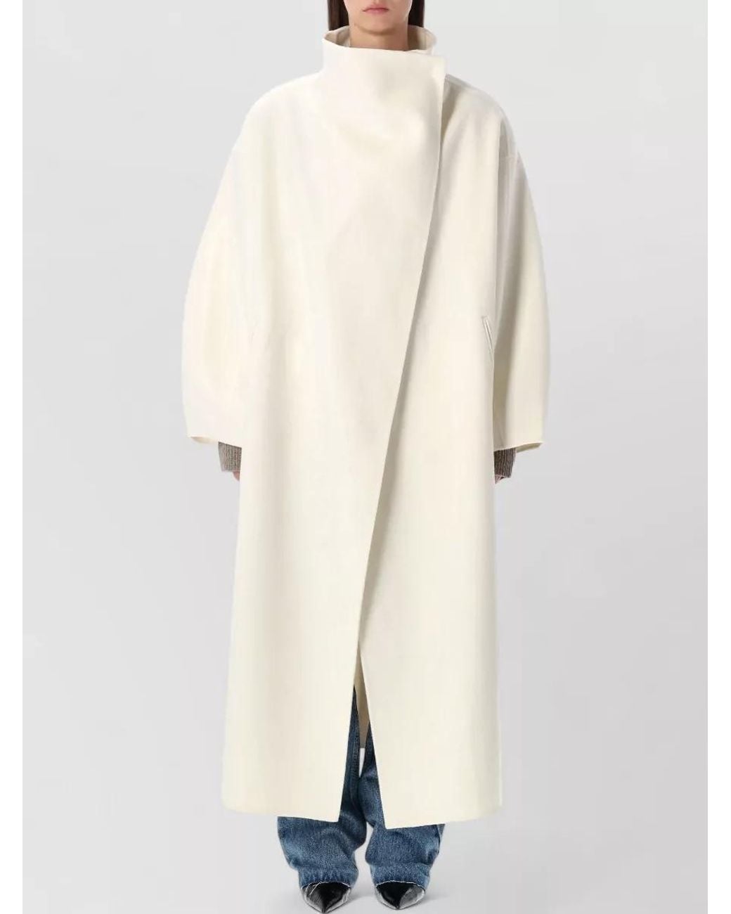 Frankie Shop Natural Wool Maxi Oversized Funnel Neck Coat