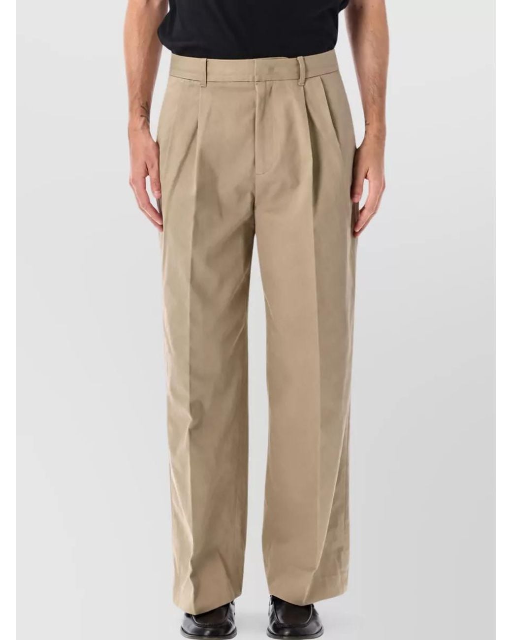 DUNST Natural Double Pleated Wide-Leg Trousers for men