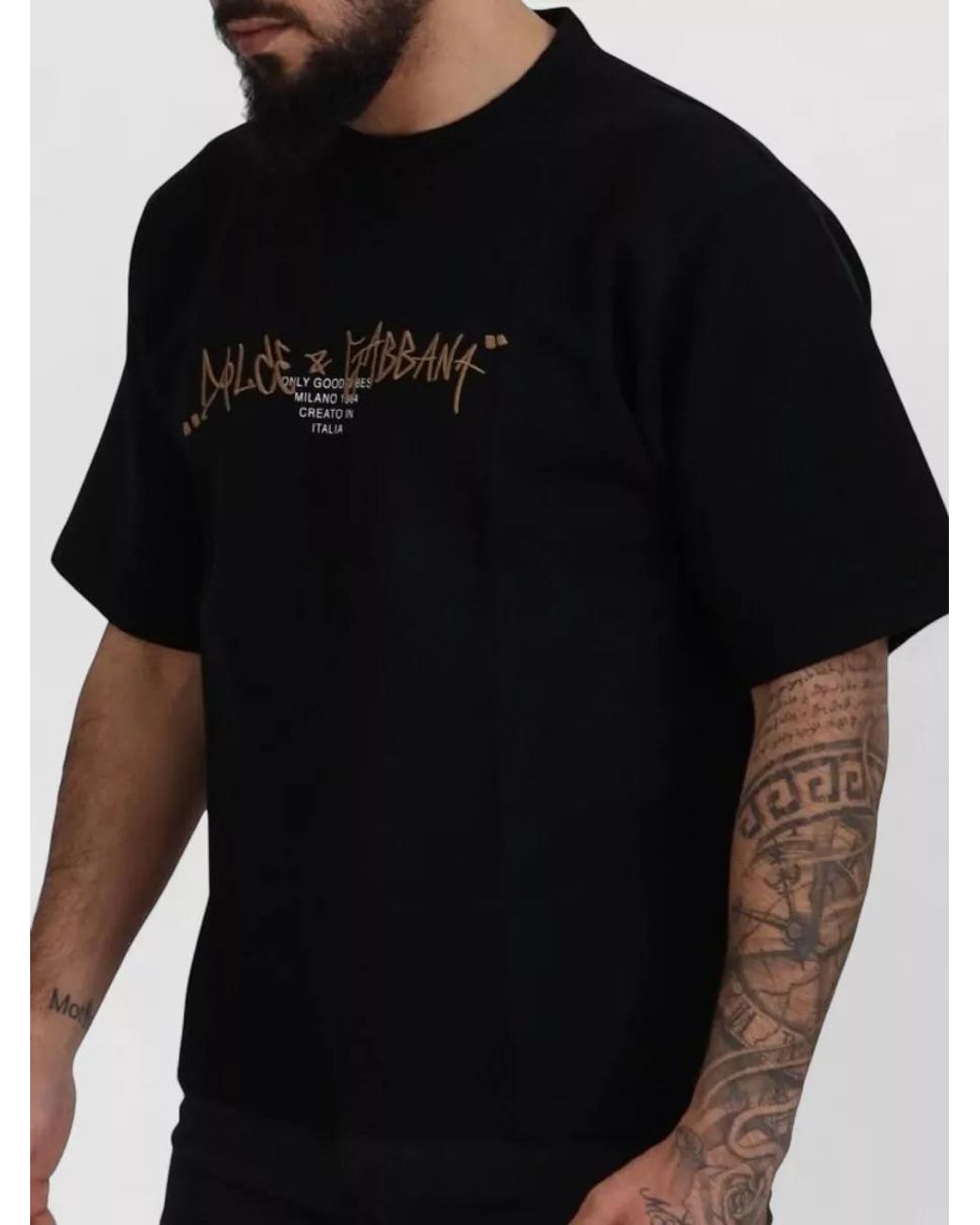 Dolce & Gabbana Black Logo Cotton Crewneck T-Shirt for men