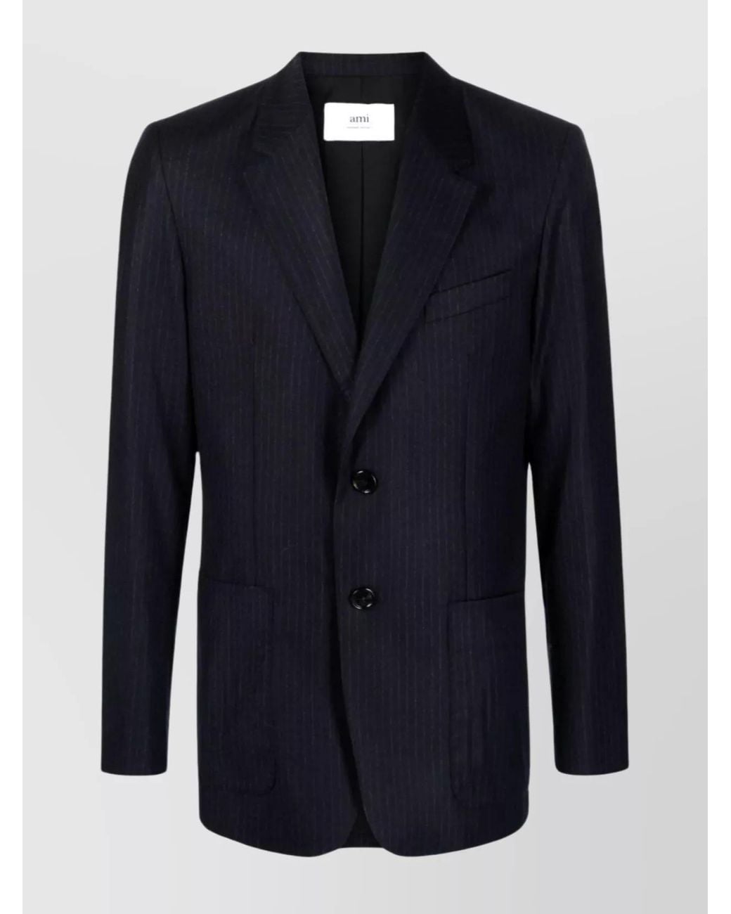 AMI Blue Virgin Wool Pinstripe Single-Breasted Blazer for men