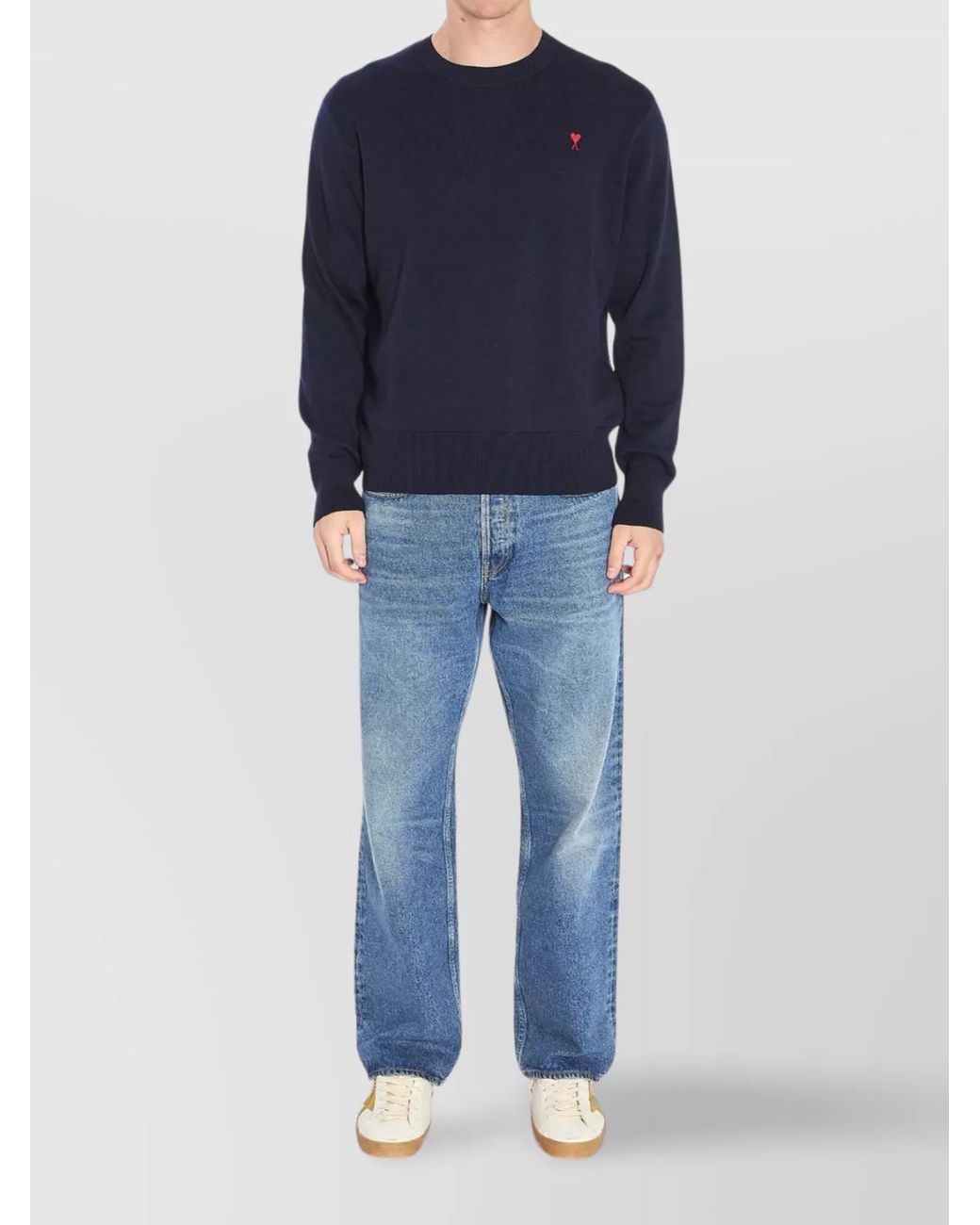 AMI Blue Merino Wool Regular-Fit Crew-Neck Sweater for men
