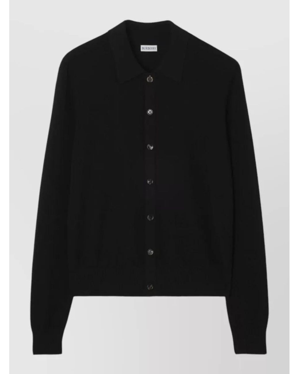 Burberry Black Wool Fine-Knit Long-Sleeve Polo Shirt for men