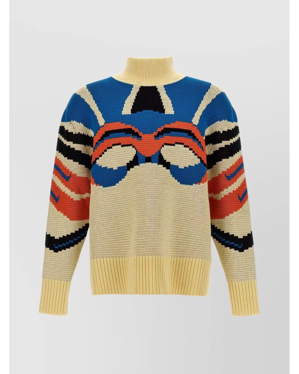 Bluemarble Blue Jacquard High Neck Wool Sweater for men