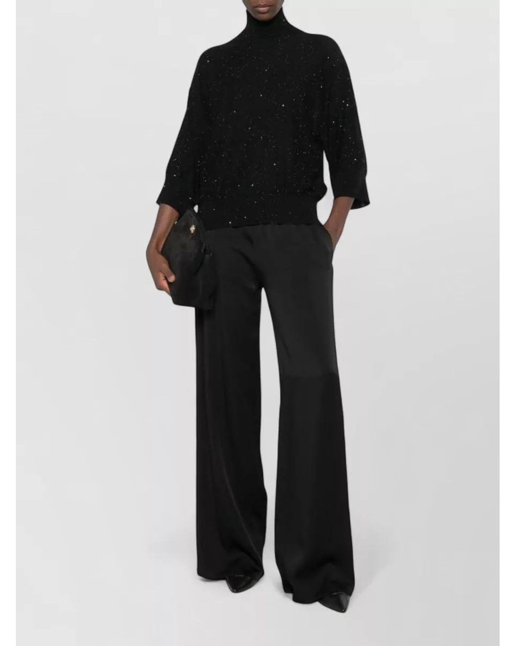 Fabiana Filippi Black Satin Wide-Leg Trousers