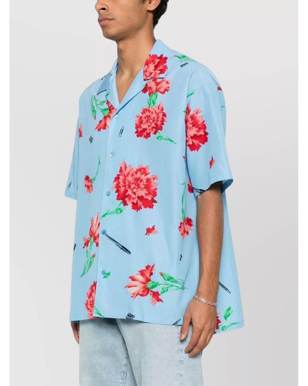 Moschino Blue Short-Sleeve Button-Up Shirt for men