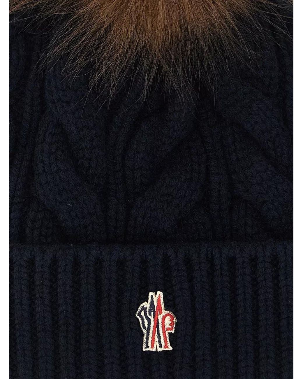Moncler Blue Cashmere Wool Ribbed Pom-Pom Beanie