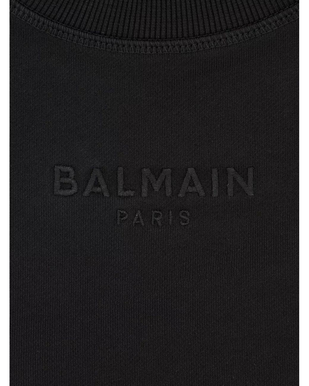 Balmain Black Cotton Logo-Embroidered Crewneck Sweatshirt for men