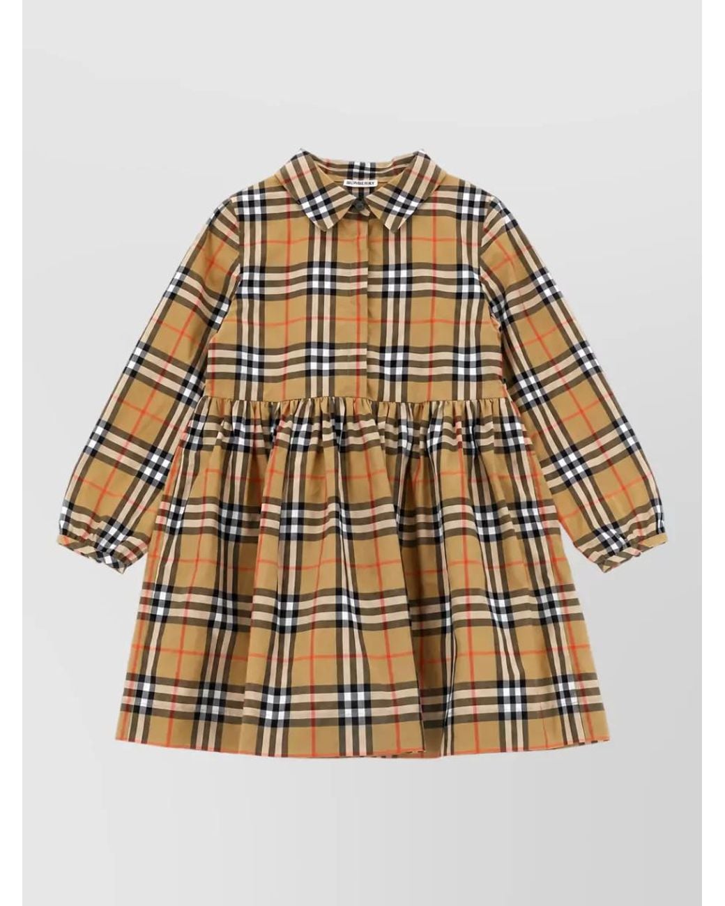 Burberry Metallic Cotton Checked Long-Sleeve Knee-Length Dress