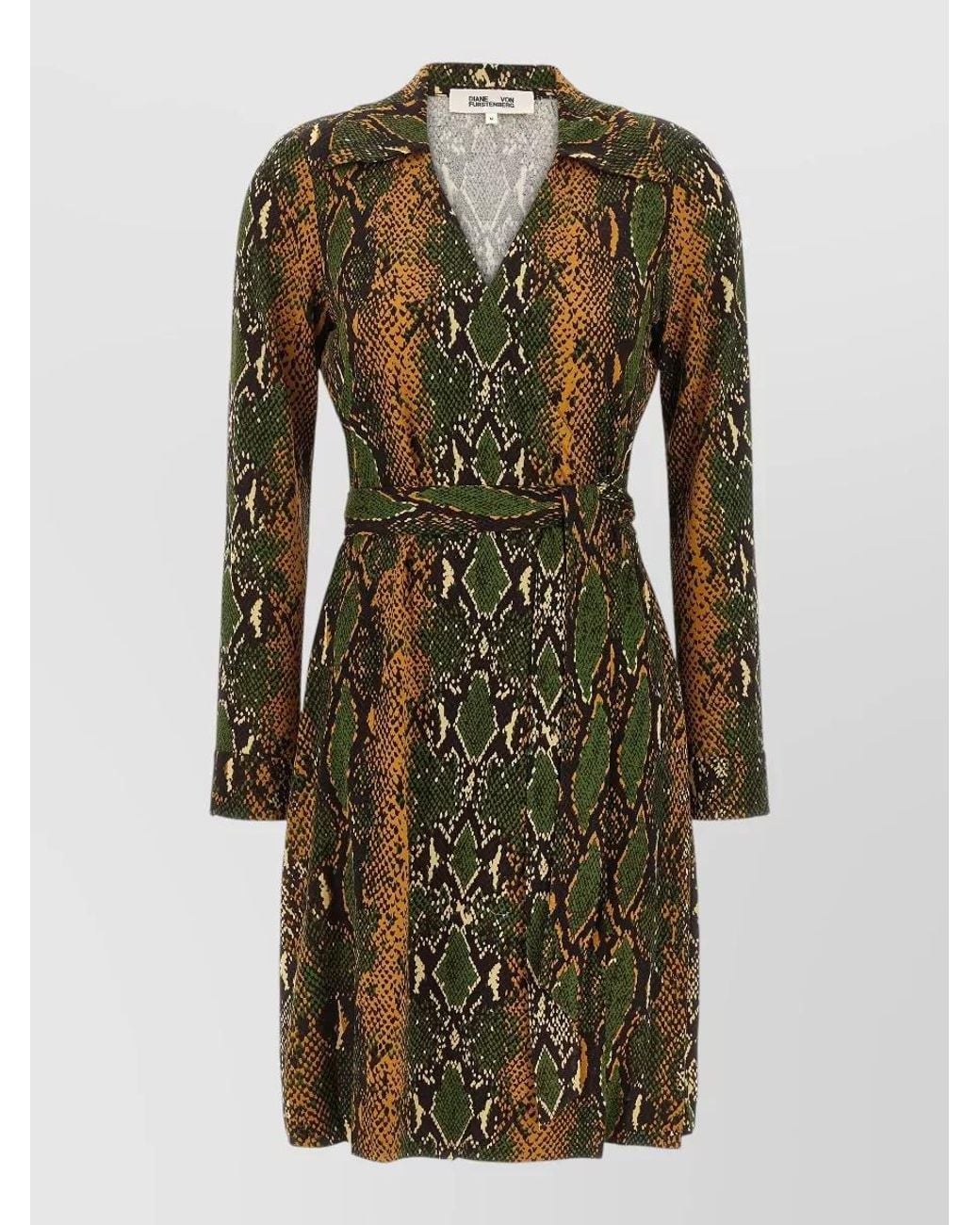 Diane von Furstenberg Green Silk Printed Wrap Midi Dress