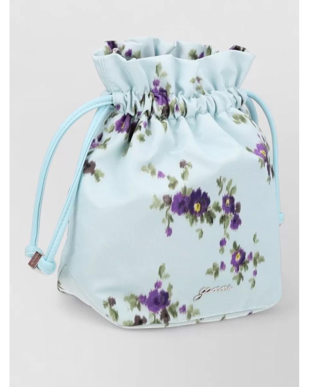 Ganni Blue Na Printed Nylon Bucket Bag