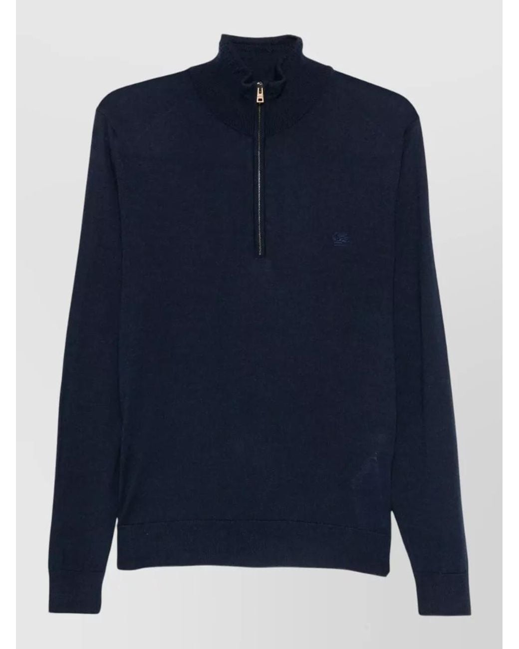 Etro Blue Silk Wool Quarter Zip Jumper for men