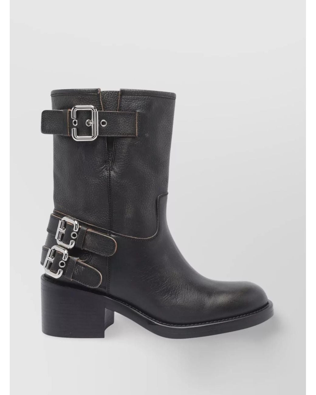 Chloé Black Leather Buckled Ankle Boots
