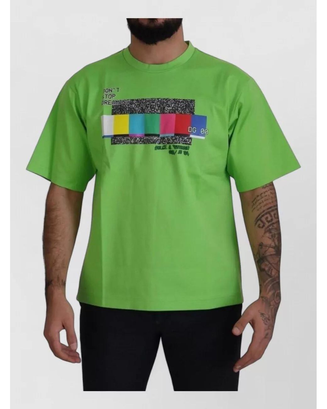 Dolce & Gabbana Green Cotton Graphic Print Short-Sleeve T-Shirt for men