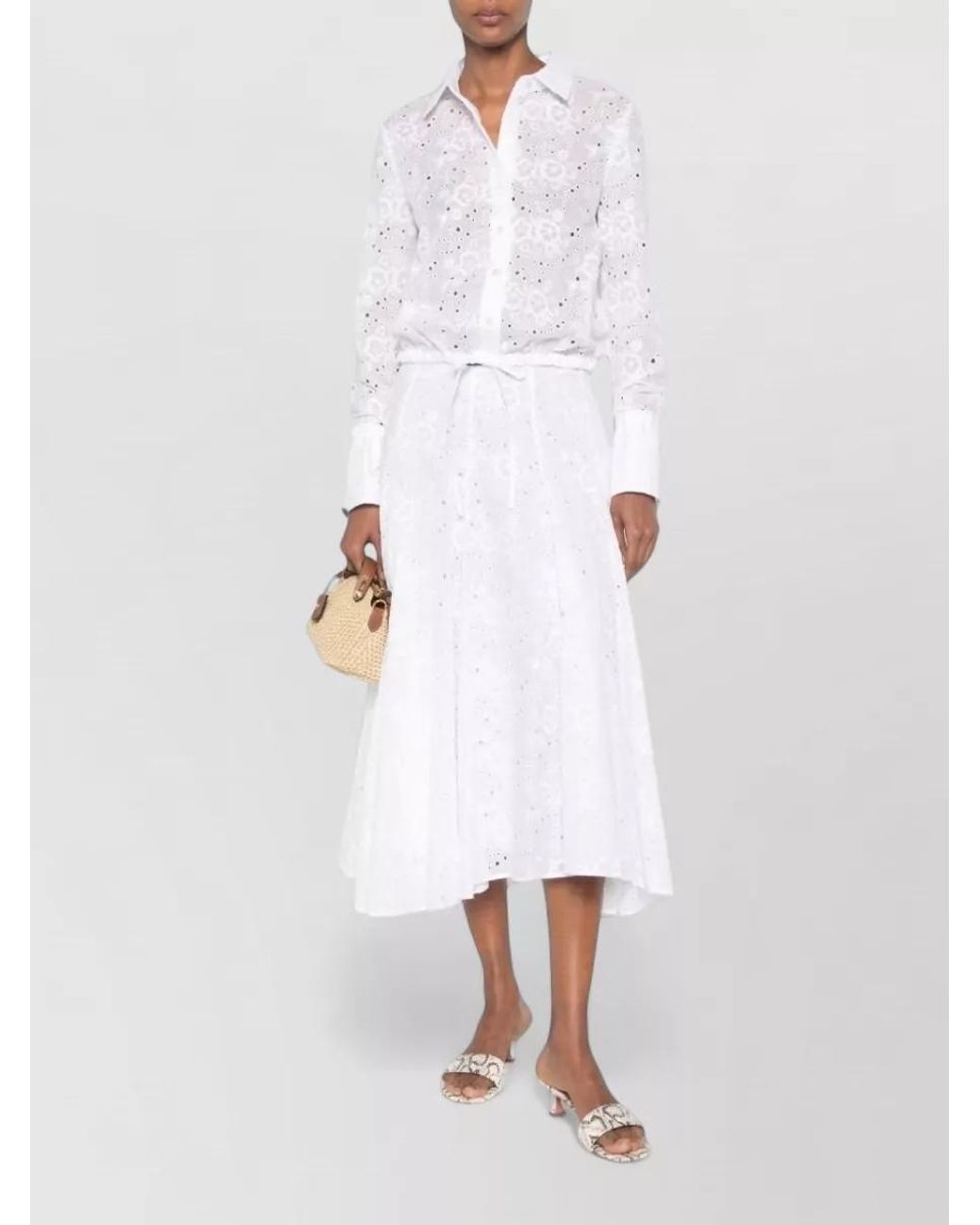Tory Burch White Cotton Broderie Anglaise Midi Dress