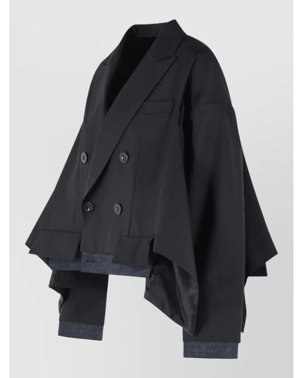 Sacai Black Double-Breasted Cropped Blazer