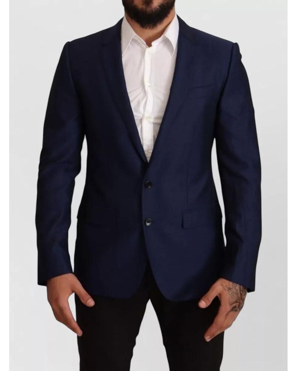 Dolce & Gabbana Blue Virgin Wool Slim-Fit Blazer for men