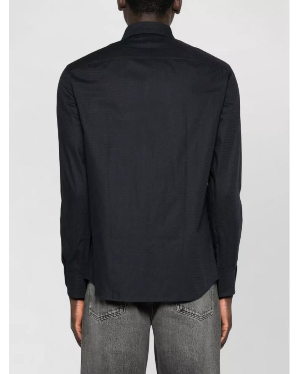 Emporio Armani Black Textured Cotton Long-Sleeve Shirt for men