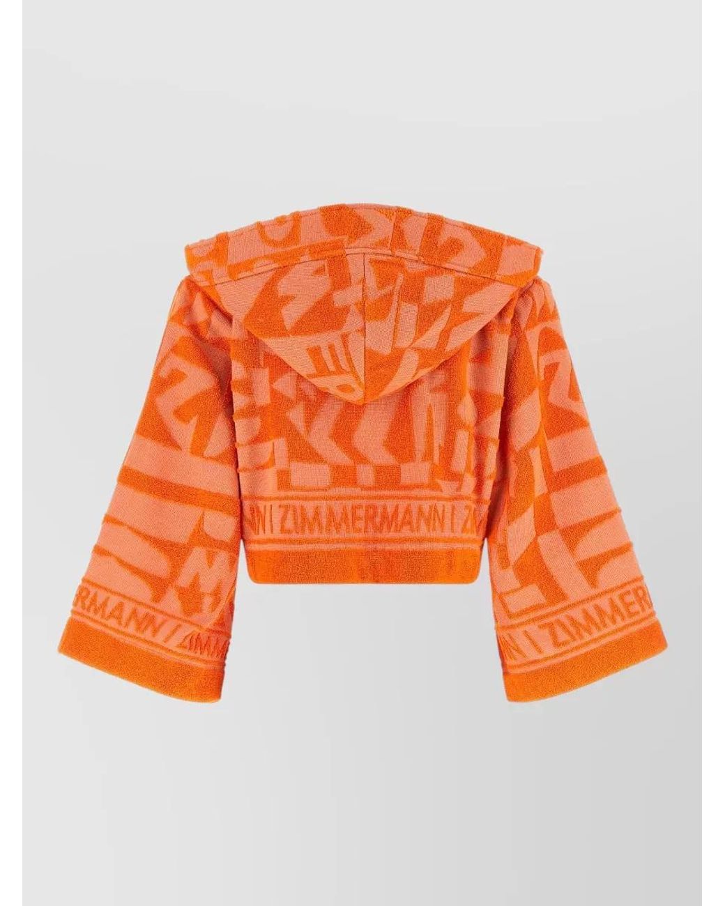 Zimmermann Orange Cropped Jacquard Terry Hooded Top