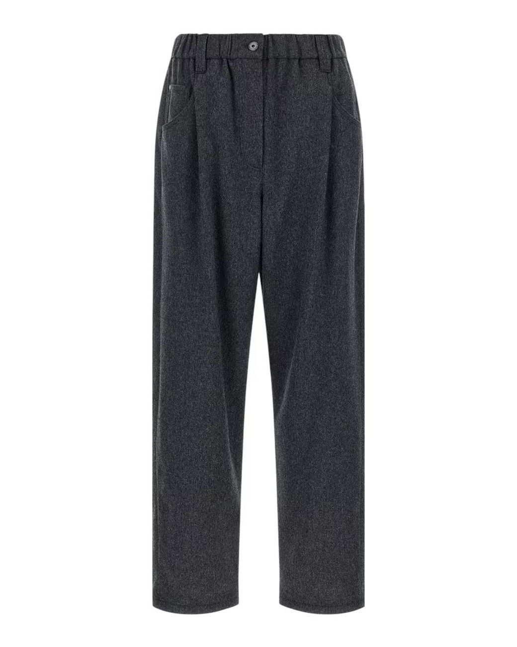 Brunello Cucinelli Black Wool Mid-Rise Tapered-Leg Pants