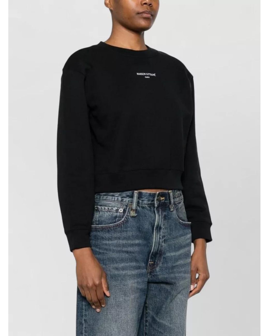 Maison Kitsuné Black Logo Cotton Cropped Sweatshirt