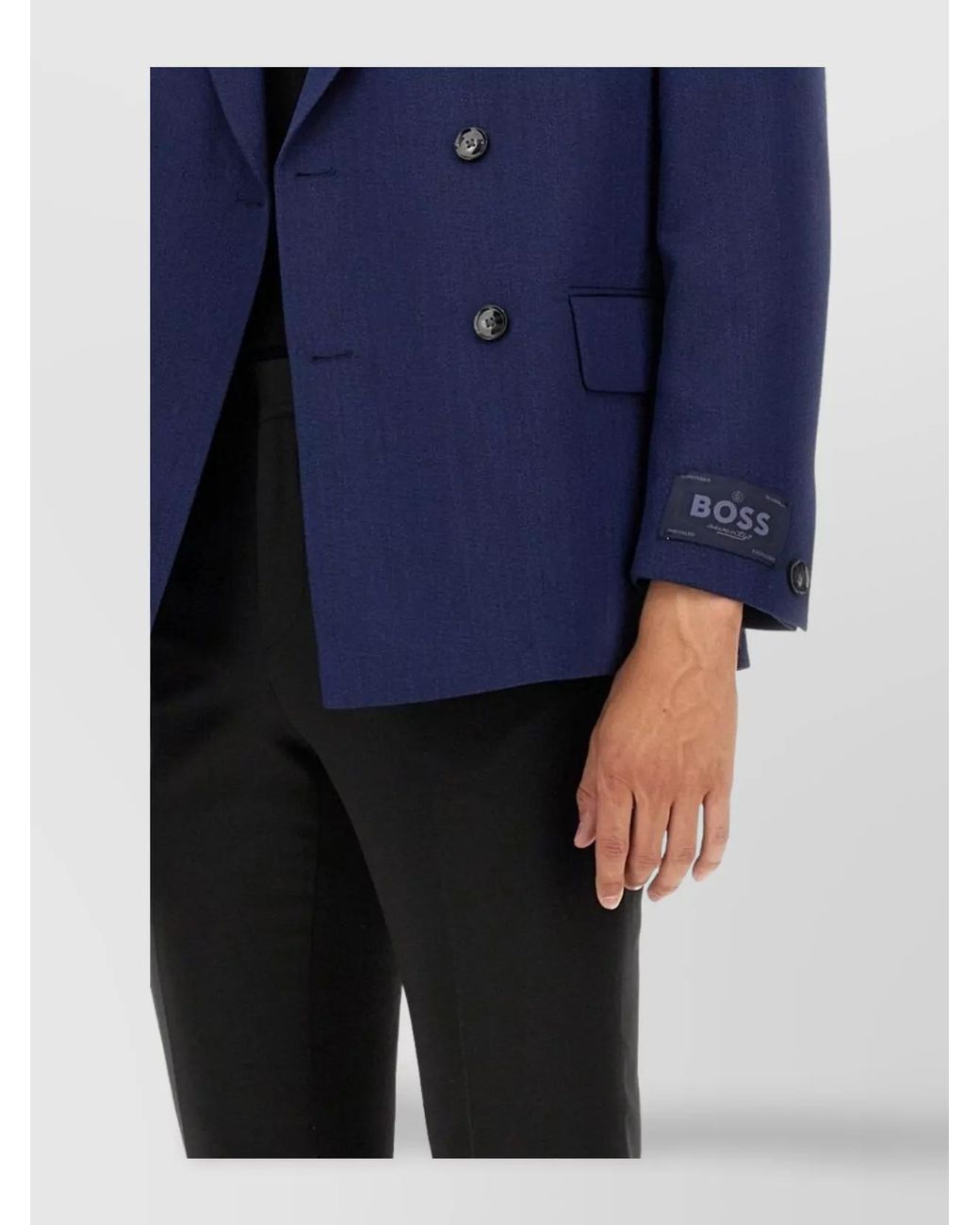 Boss Blue Virgin Wool Double-Breasted Blazer for men