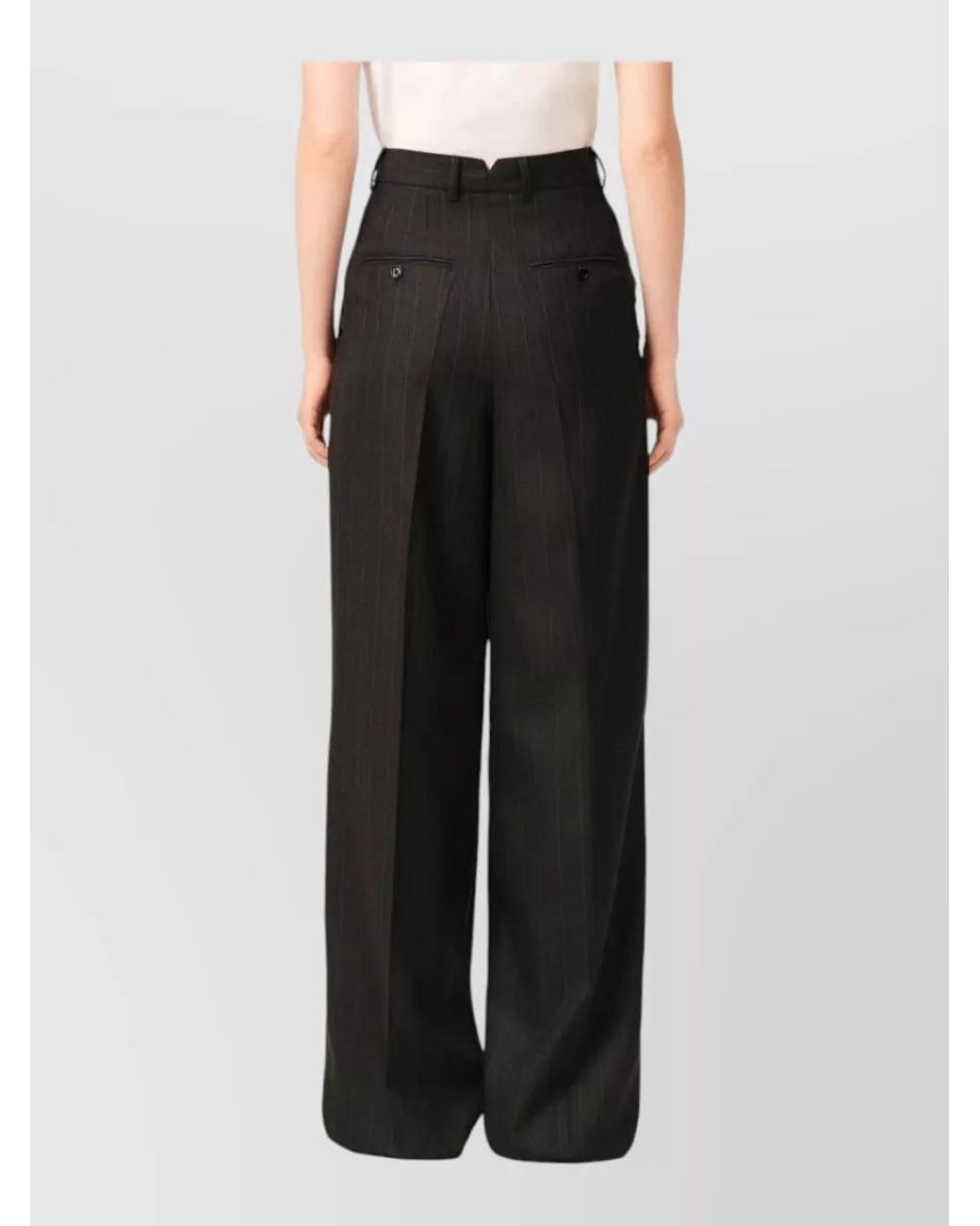 AMI Black Wool High-Rise Wide-Leg Pleated Tailored Trousers