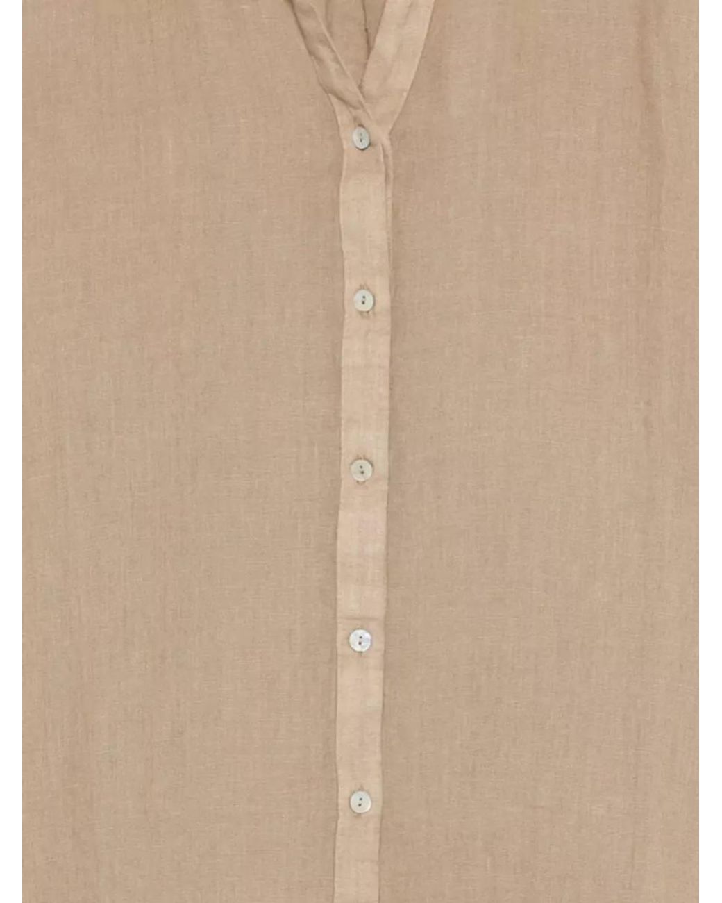 120% Lino Natural Linen V-Neck Long-Sleeve Shirt