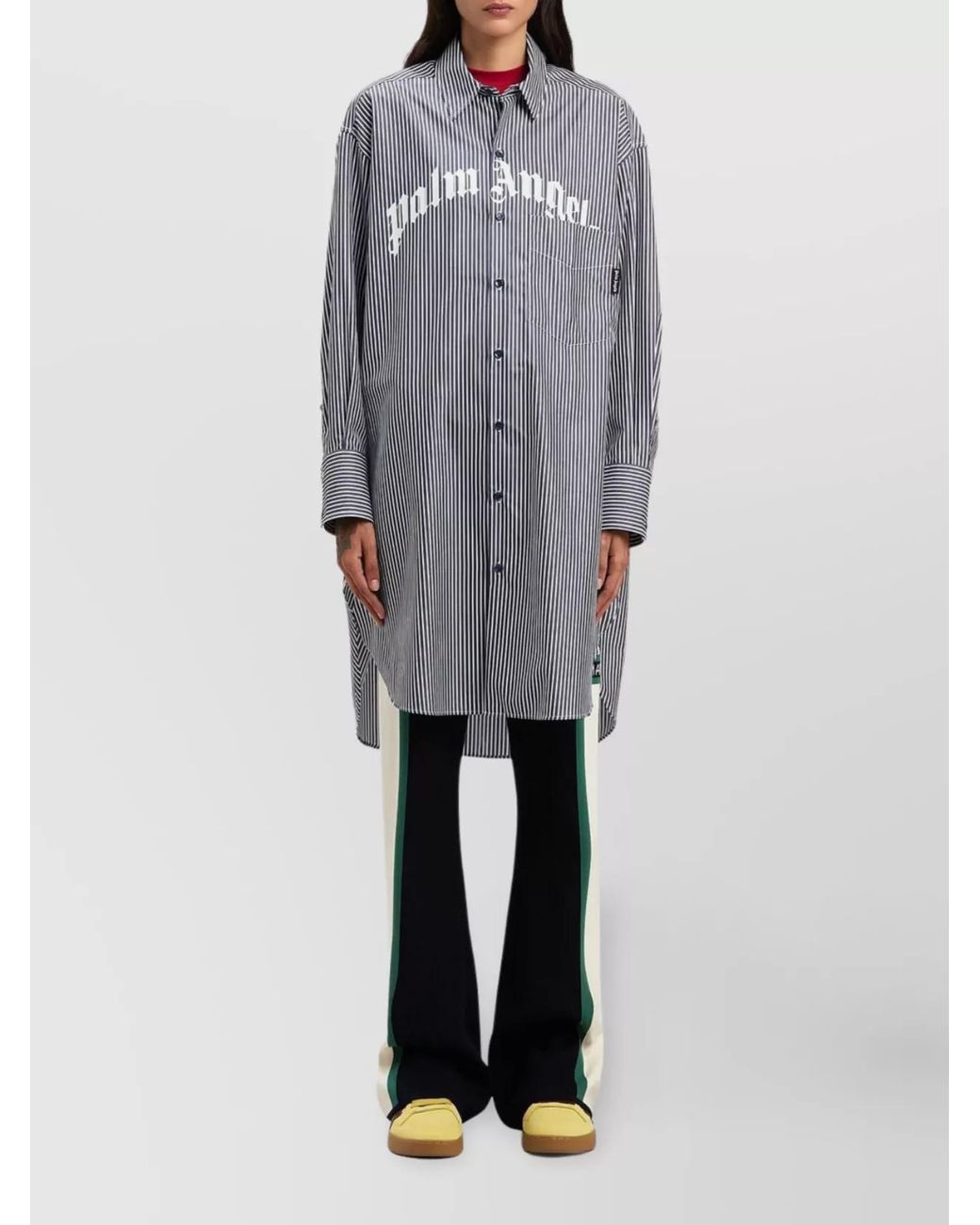 Palm Angels Purple Striped Logo Print Midi Shirt Dress