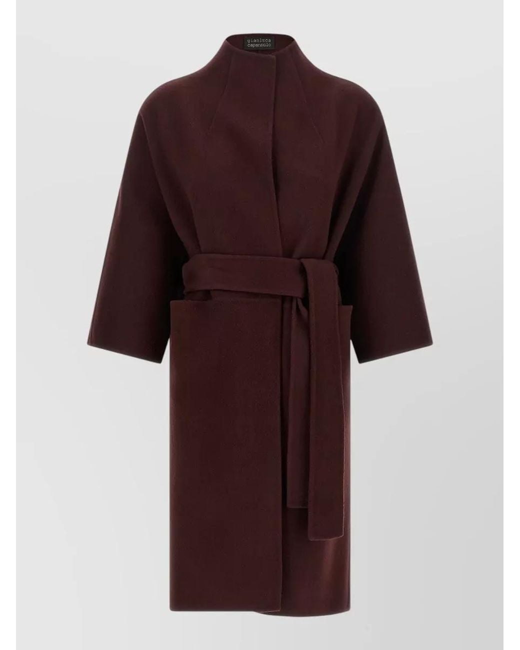 Gianluca Capannolo Red Belted Funnel Neck Coat