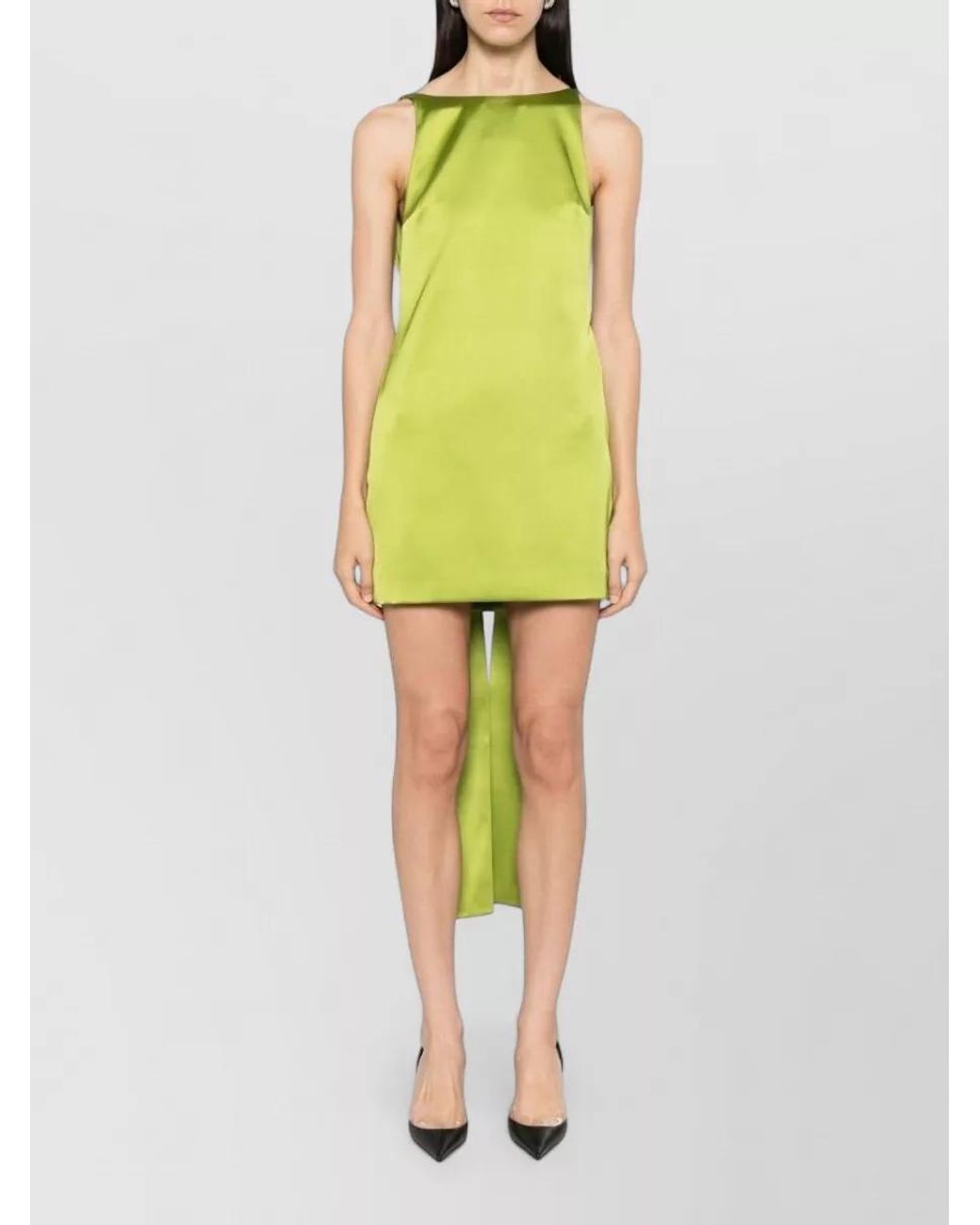 Self-Portrait Yellow Satin Sleeveless Boat Neck Mini Dress