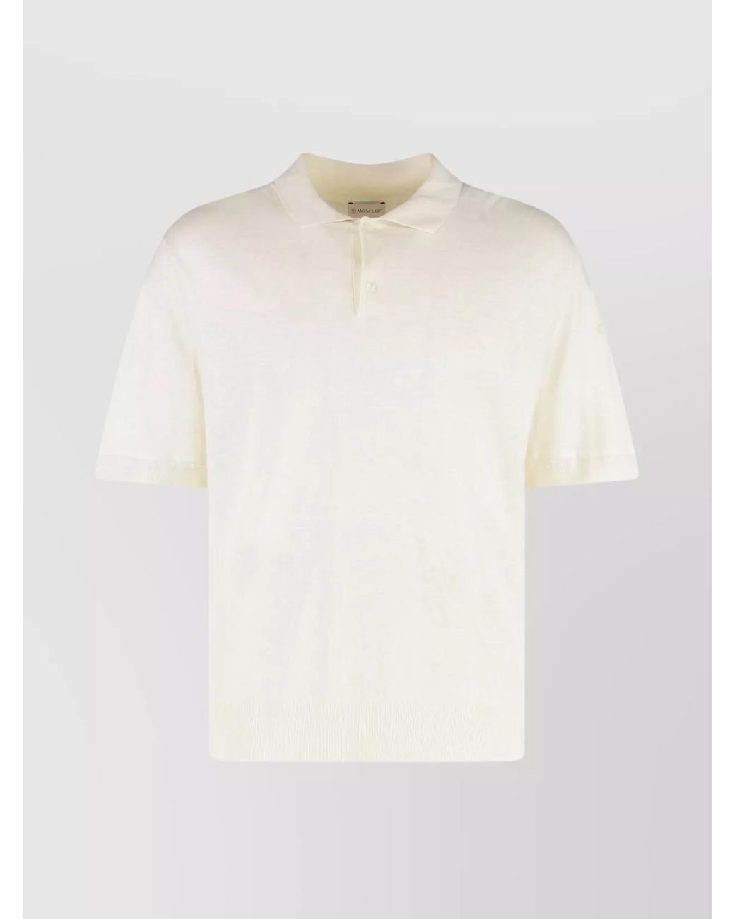 Moncler White Silk Linen Short Sleeve Polo Shirt for men