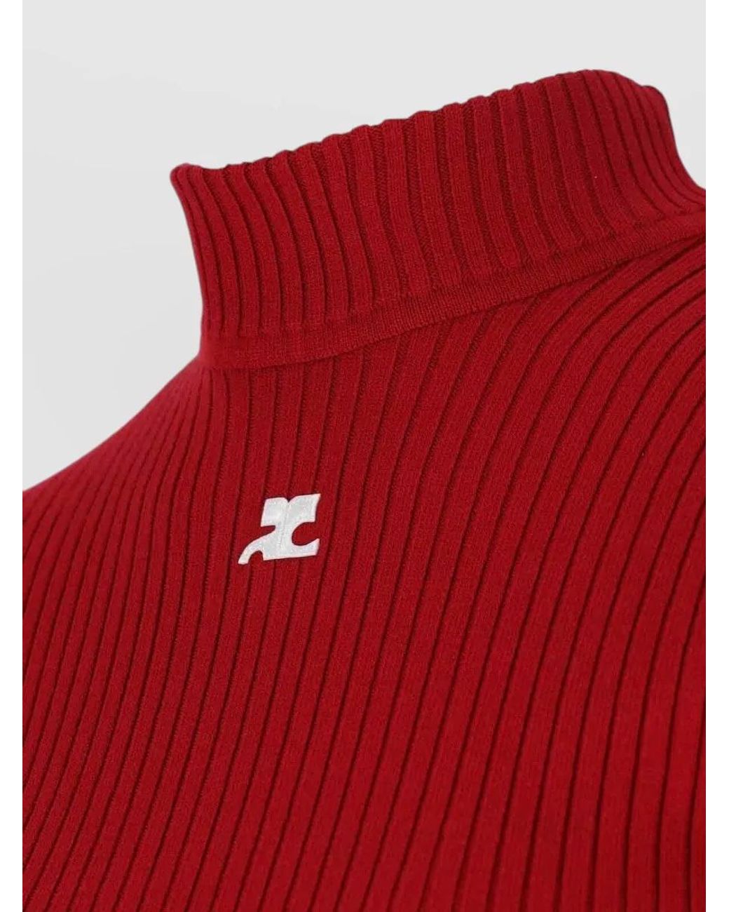 Courreges Red Ribbed Slim-Fit High-Neck Knitted Top