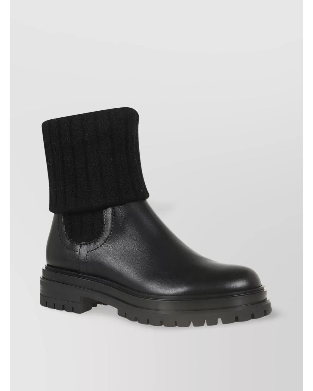 Gianvito Rossi Black Leather Ribbed Knee-High Boots